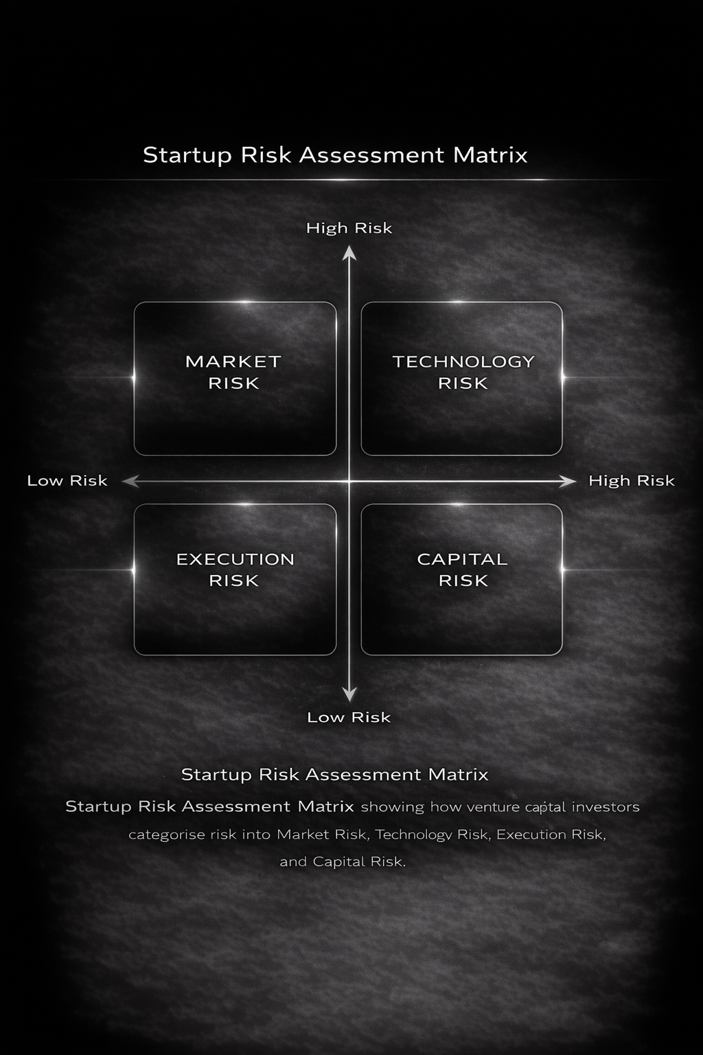 Startup risk assessment matrix showing market risk, technology risk, execution risk, and capital risk used by venture capital investors to evaluate startups.