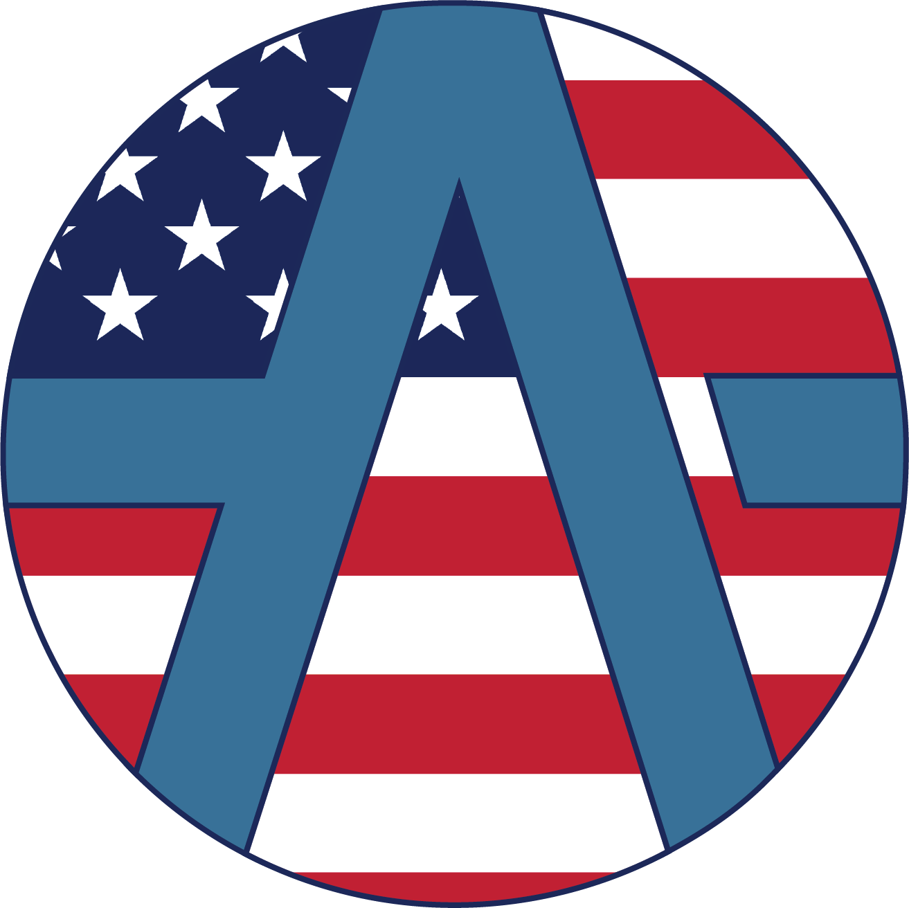 Aegis' "A" logo with the inner part transposed with the American flag.