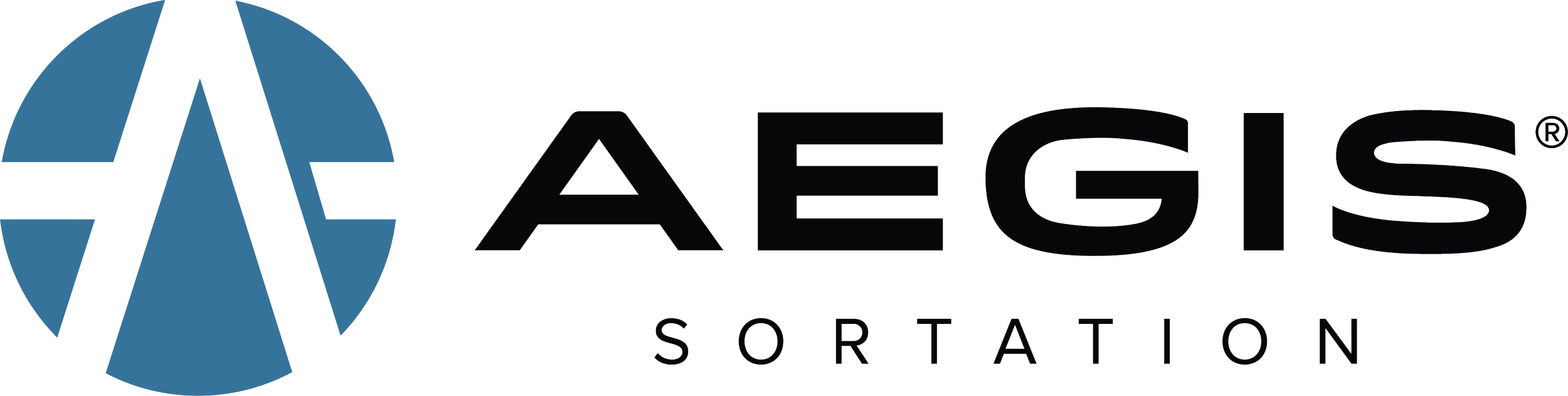 Logo for AEGEIS Sortation featuring a stylized globe with an 'A' in the center and the company name written beside it.