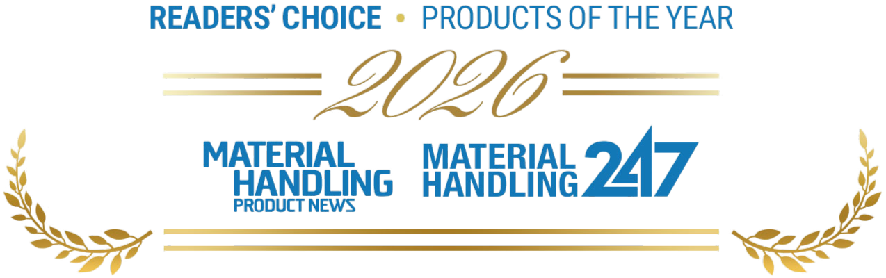 Readers' choice products of the year 2026 award nomination image mentioning material handling product news and material handling 24/7 publications.