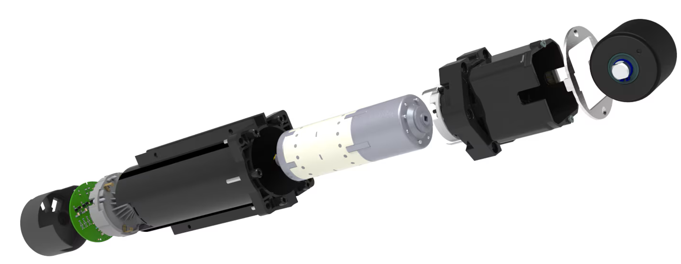TetraSort steerable wheel roller exploded view.