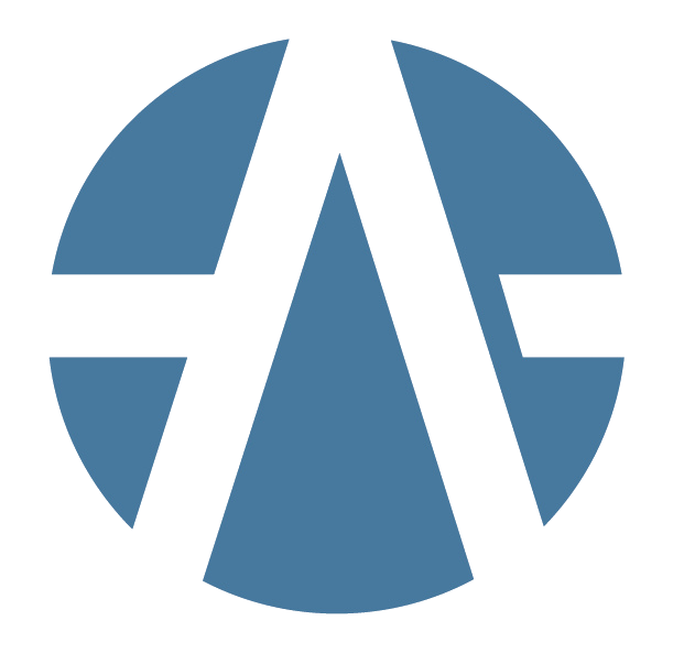 A blue circular logo with the letters A and E stylized within the circle.