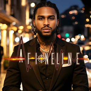 A serious-looking man with braided hair and a dark suit, standing in an urban setting at night with blurred city lights in the background, and the word 'ALONE' with a heartbeat line overlayed in front of him.