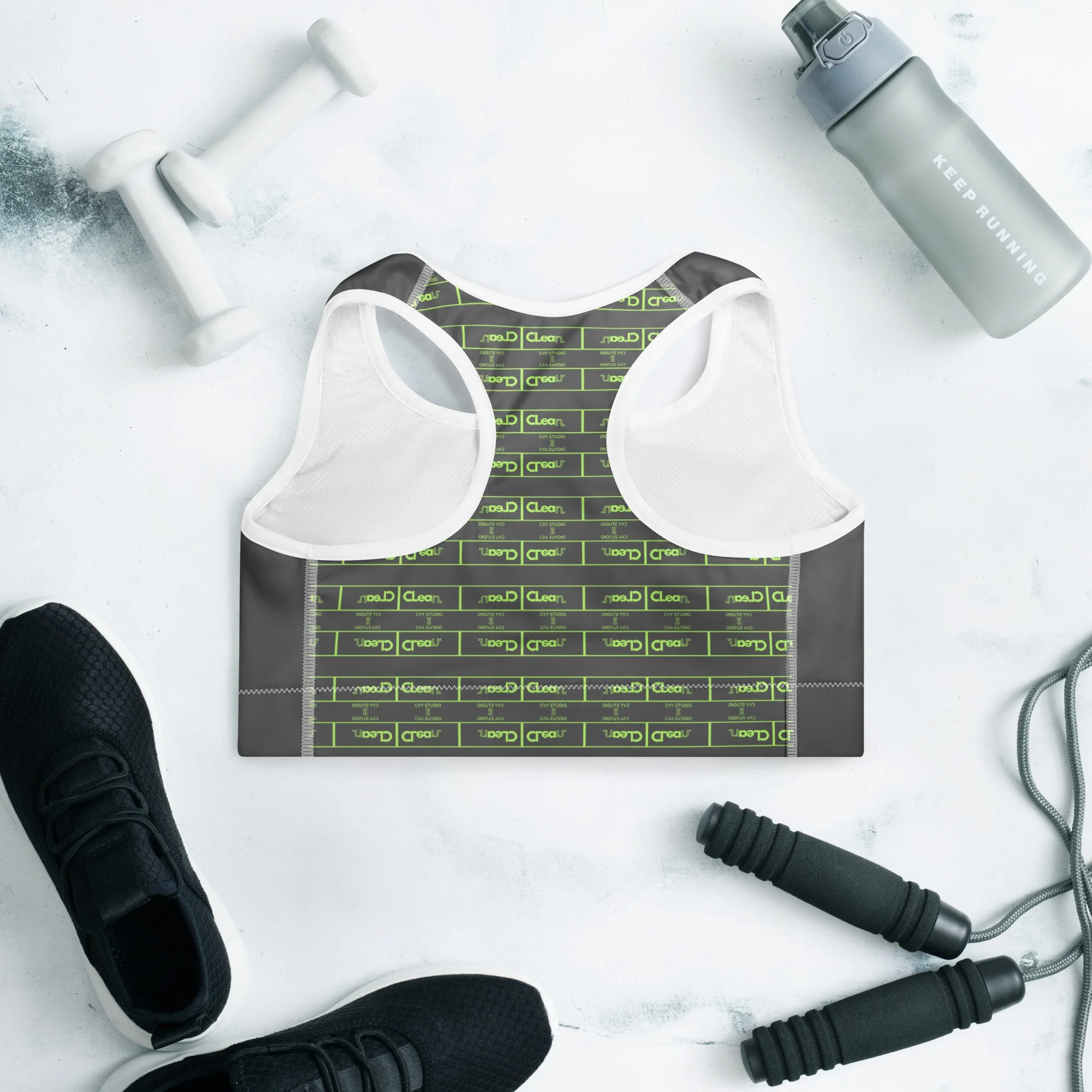 CLean by CVY STUDIO — Dark Grey Sports Bra | Moisture-Wicking • Racerback • Removable Pads (A–C Cups)