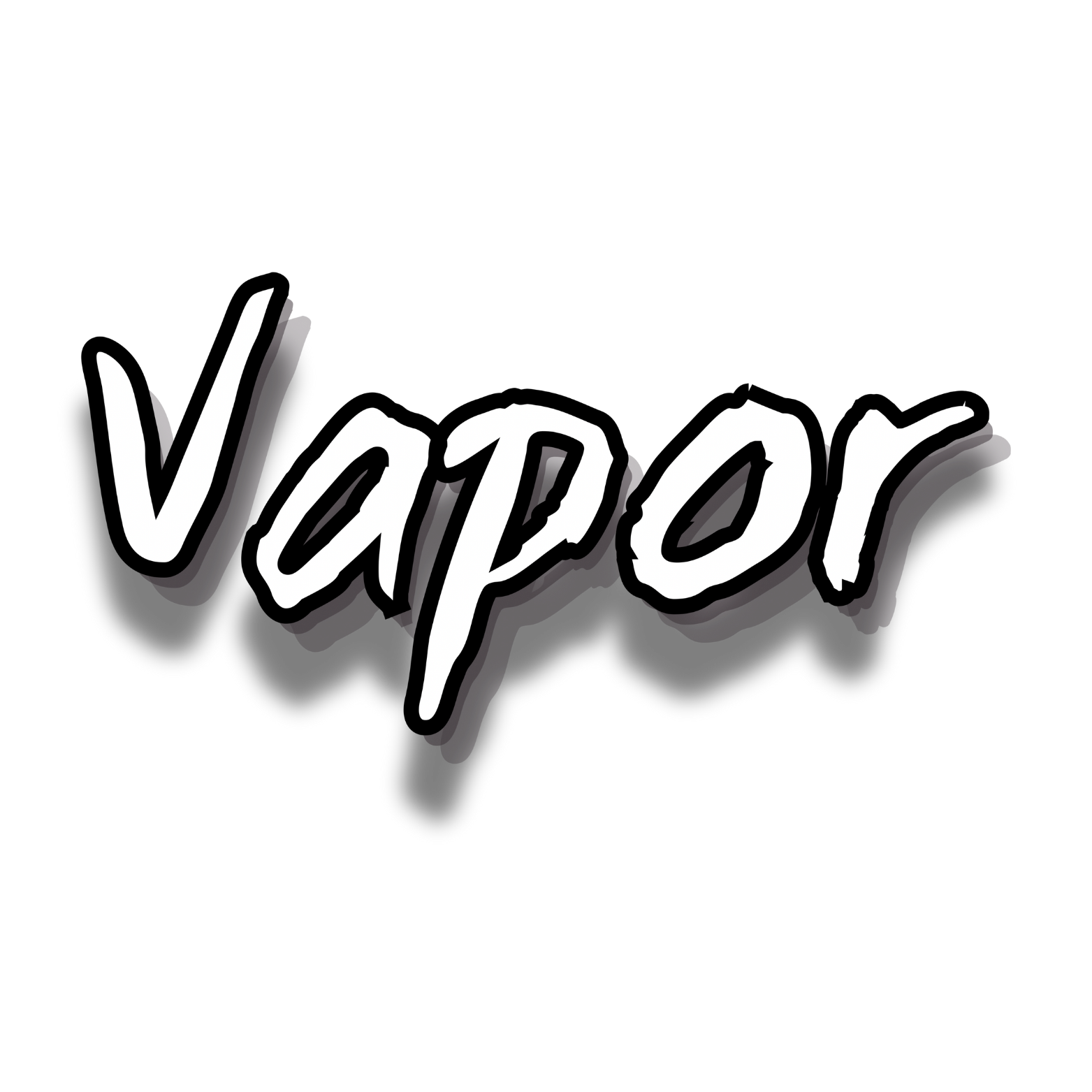 Black background with white handwritten-style text that says "vapor".