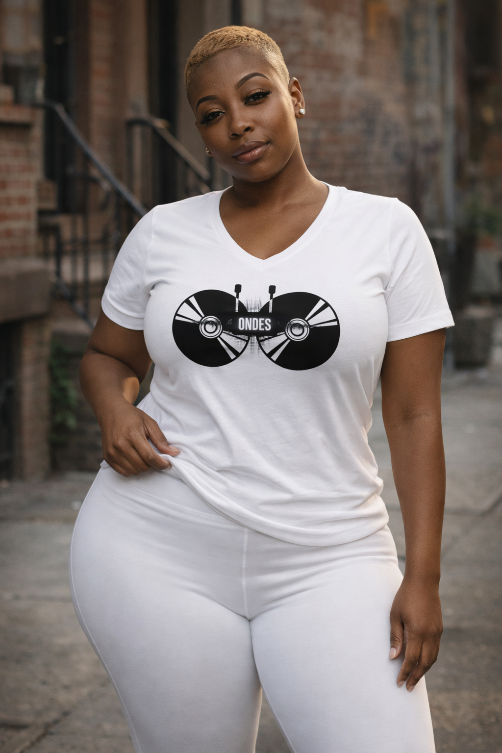 Women's Vibes Short Sleeve V-Neck T-Shirt (White)