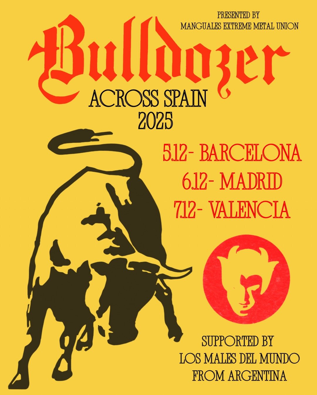 The almighty Bulldozer returns to Spain in 16 days for our first performance in over a year. Presented by @mangualesextreme. Supported by @l.m.d.m.official. 

5.12- BARCELONA AT SALA LENNON&rsquo;S
6.12- MADRID AT SALA NAZCA 
7.12- VALENCIA AT SALA Z