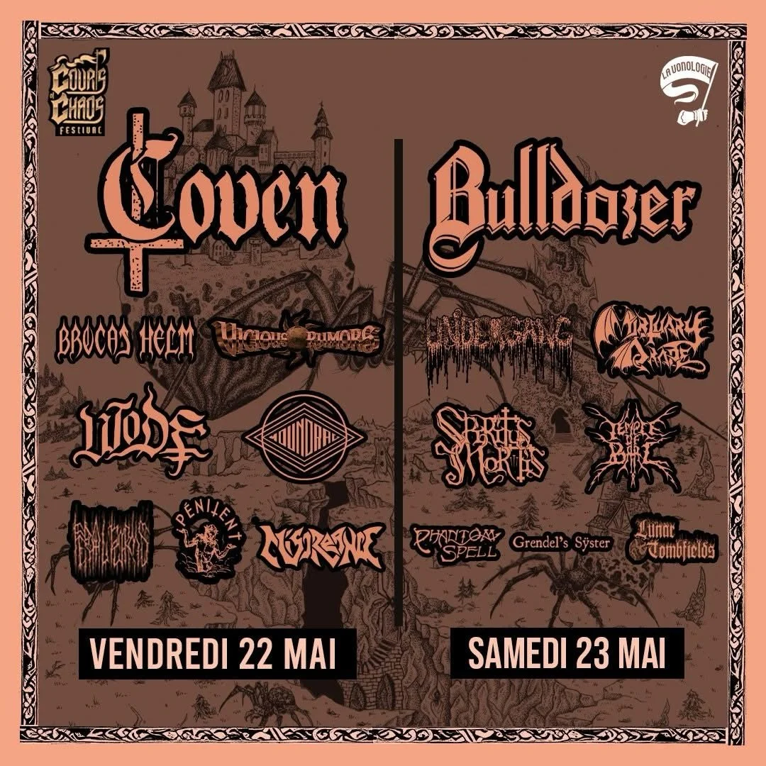 Daily lineups announced for @courts_of_chaos_festival in Ploz&eacute;vet, France this May. We are honored to share the stage with so many great bands! 
.
.
.
.
.
#bulldozerband #courtsofchaosfestival #blackspeedmetal #heavymetal #heavymetalfestival