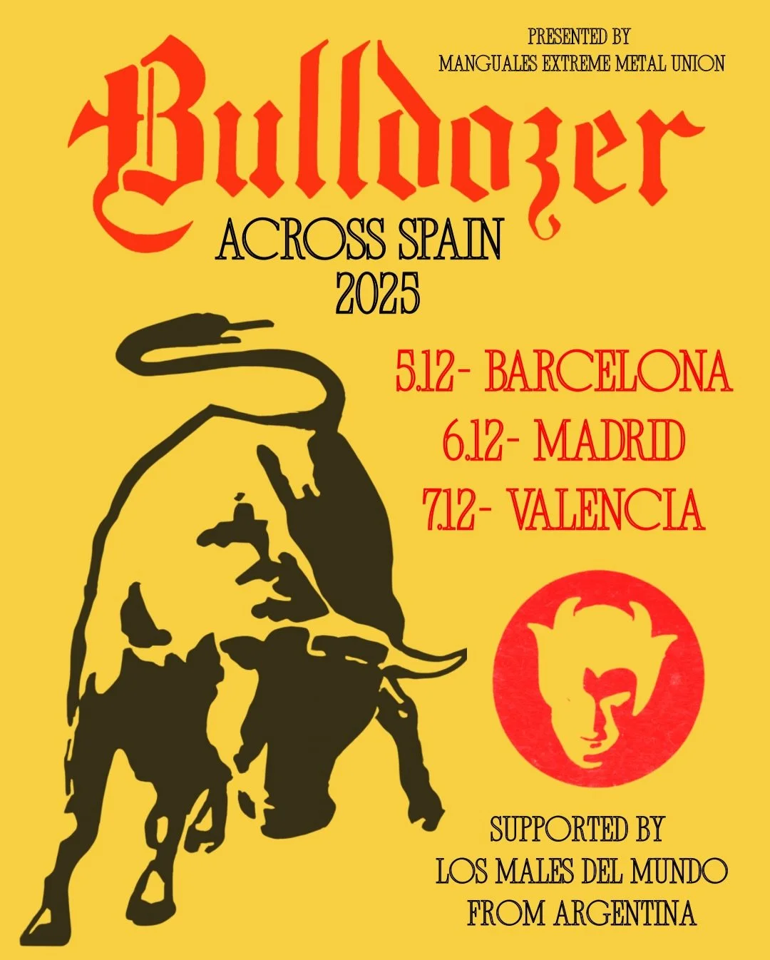 The almighty Bulldozer returns to Spain in 16 days for our first performance in over a year. Presented by @mangualesextreme. Supported by @l.m.d.m.official. 

5.12- BARCELONA AT SALA LENNON&rsquo;S
6.12- MADRID AT SALA NAZCA 
7.12- VALENCIA AT SALA Z