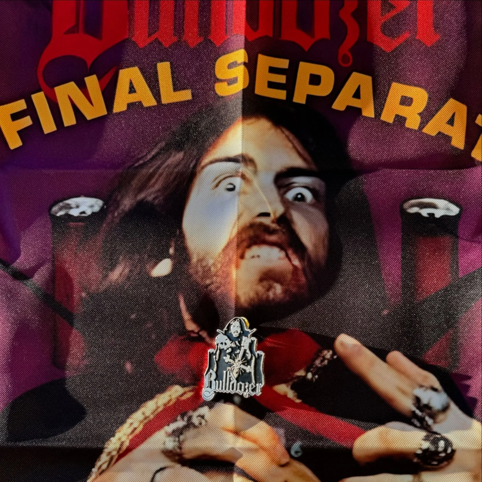 Get first dibs on our latest release of official Bulldozer pins this weekend @swrfest. We will also have our first release of flags plus t-shirts, hats, patches + tapes. 
.
.
.
.
.
#bulldozerband #heavymetalmerch #swrbarroselasmetalfest #oldschoolbla