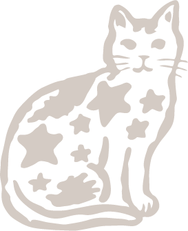 Stylized black and white illustration of a cat with star-shaped patterns on its body.