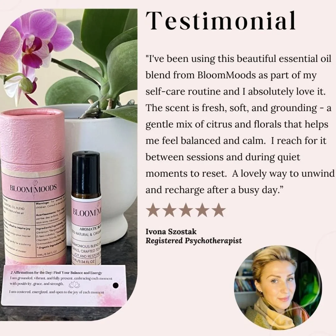 Lately I&rsquo;ve been reaching for this beautiful essential oil blend from @bloommoods.co as part of my own self-care between sessions and after long days. The scent is soft, fresh, and grounding &mdash; a lovely mix of citrus and floral notes. I do
