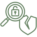 Magnifying glass with a lock and shield symbols, representing security or privacy.