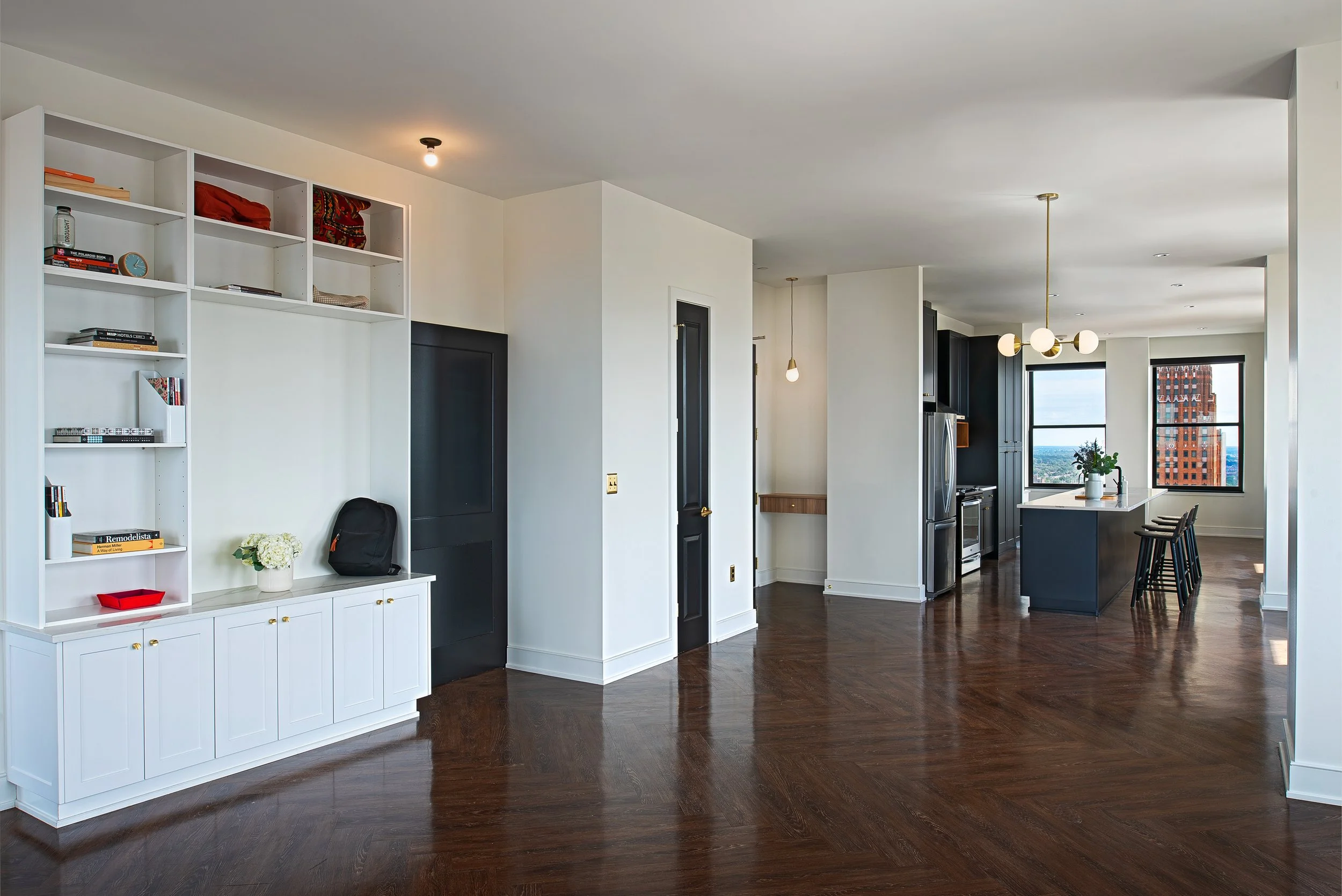 Interior photo of a staged unit at The Stott in Detroit.