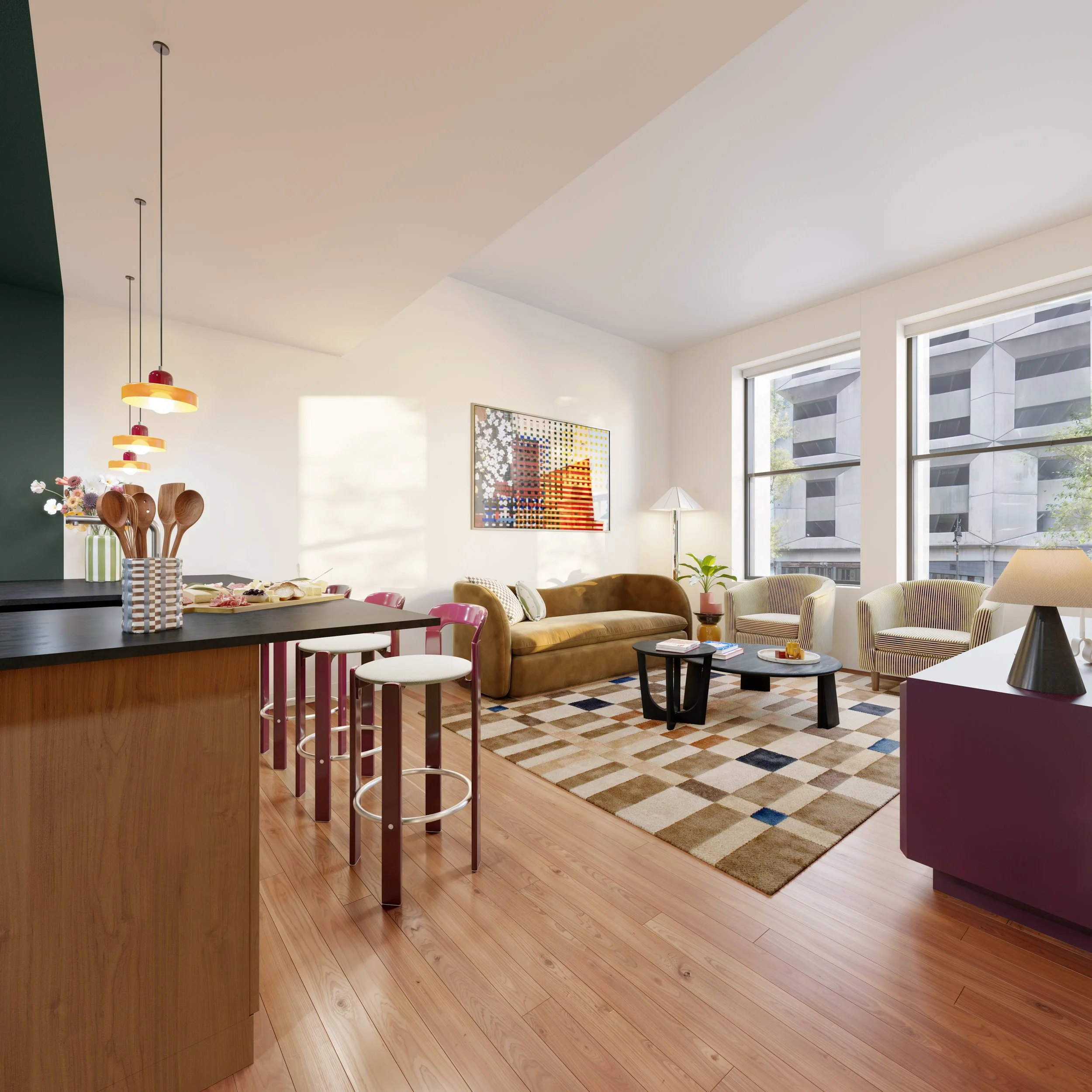Rendering of The Belle apartment unit with full furnishing.