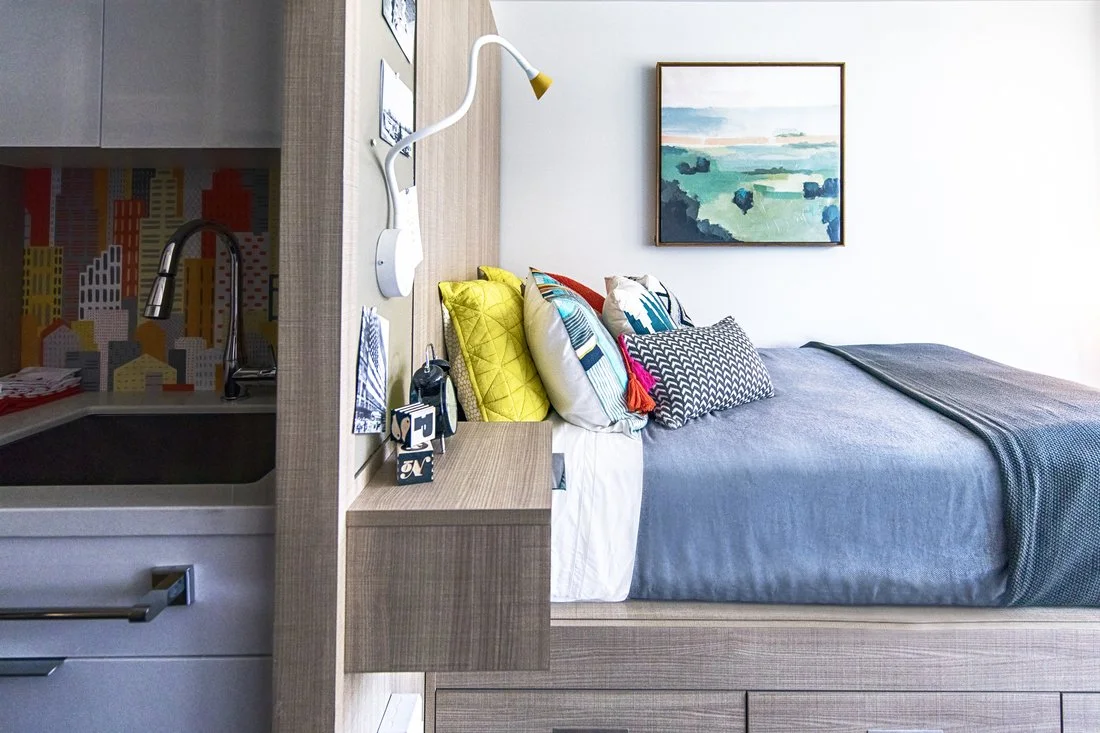 Interior photo of a staged unit at 28Grand in Detroit.