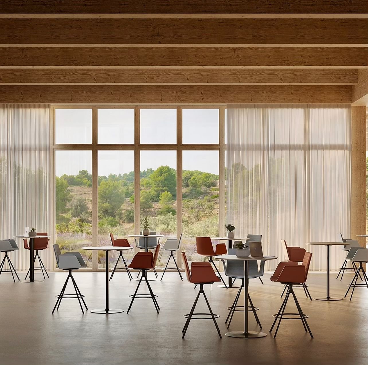 Flex Armchair barstools are now available. Designed for modern caf&eacute;s and collaborative spaces, they&rsquo;re perfect for informal meetings, creative sessions, or short breaks. With a highly ergonomic design, they promote interaction and enhanc