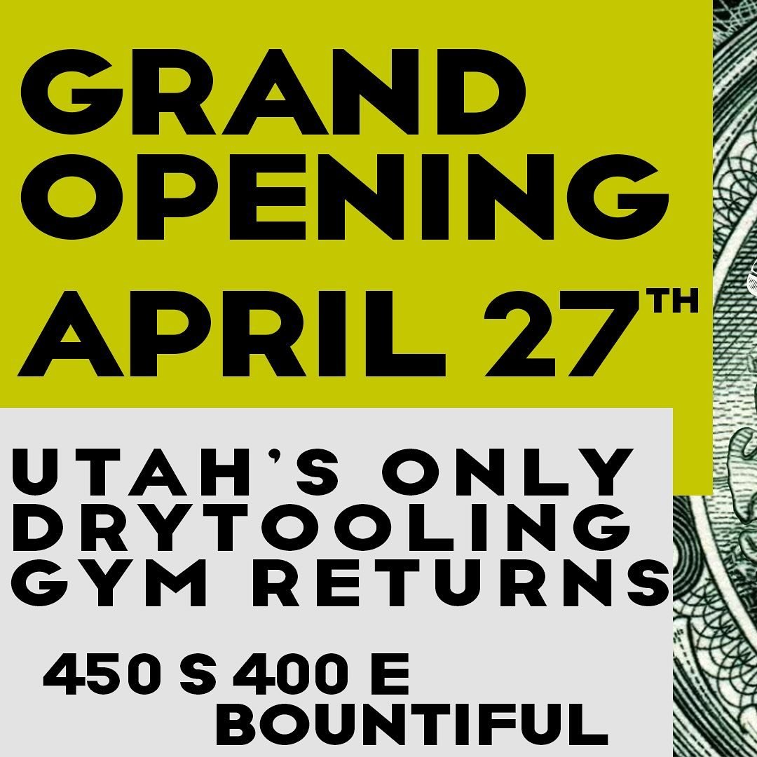 Great news! Our new location is finally opening. Thats right, Utah&rsquo;s first and only drytooling gym returns officially April 27th! We will be soft opening next week, and our Grand Opening event will be on April 27th. 

We are ushering in a Novus