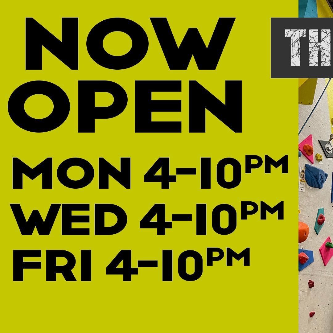 The Scratch Pad is now open!

We have regular hours open for day passes and basic memberships:

Monday 4-10pm
Wednesday 4-10pm
Friday 4-1pm

Premium members have access 24/7. 

We have drytooling classes coming up! The class is 3 sessions on Tuesday 