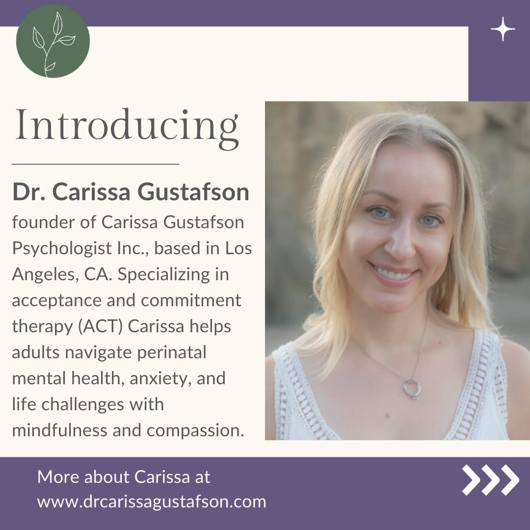 Introducing Dr. Carissa Gustafson, @dr.carissagustafson specializes in acceptance and commitment therapy (ACT), an evidence-based approach that helps clients build mindfulness and self-compassion skills. Her work focuses on helping clients relate to 