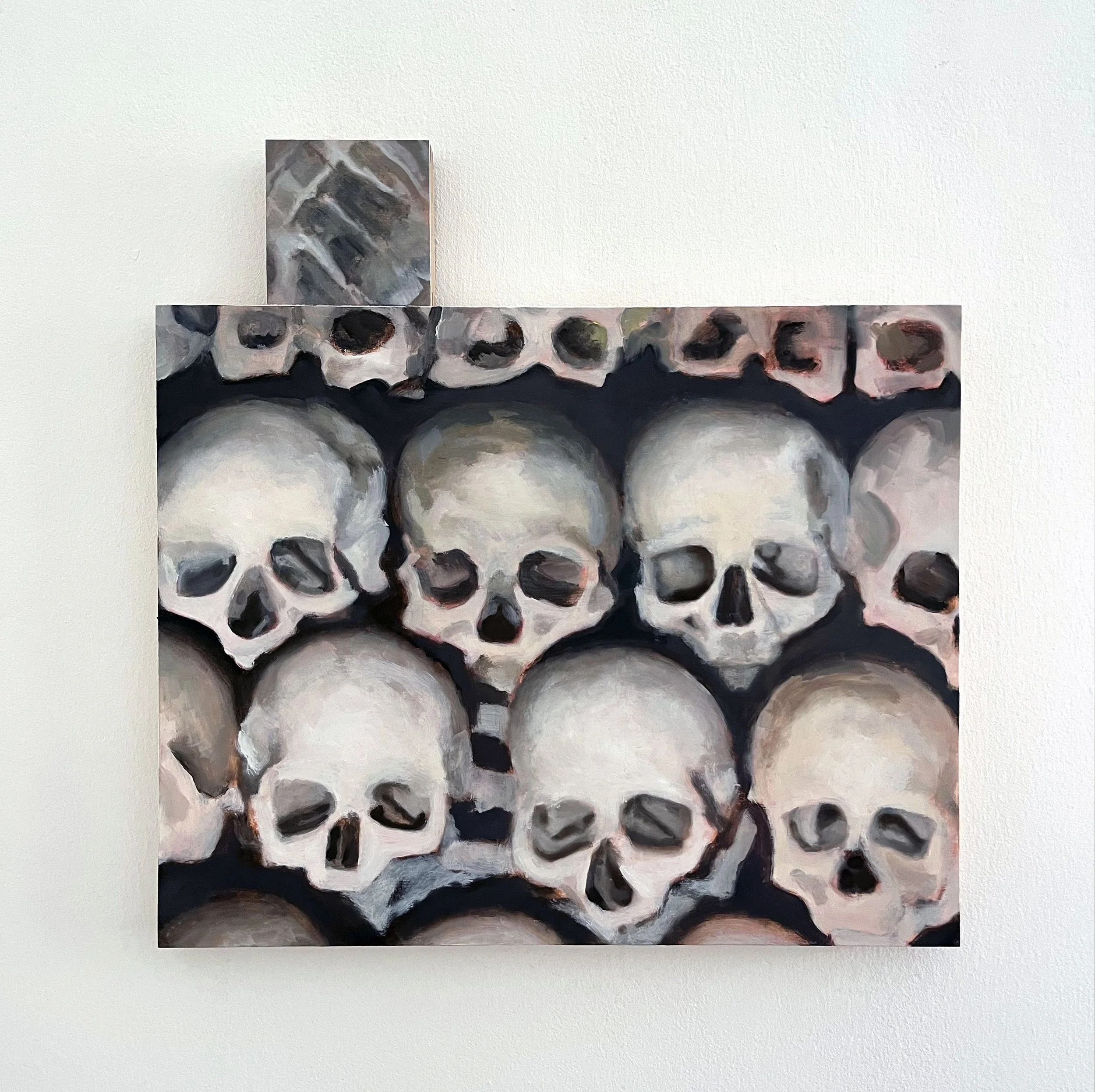 Skulls, 2026, Oil on panels, 10 cm x 10 cm and 40 cm x 50 cm 