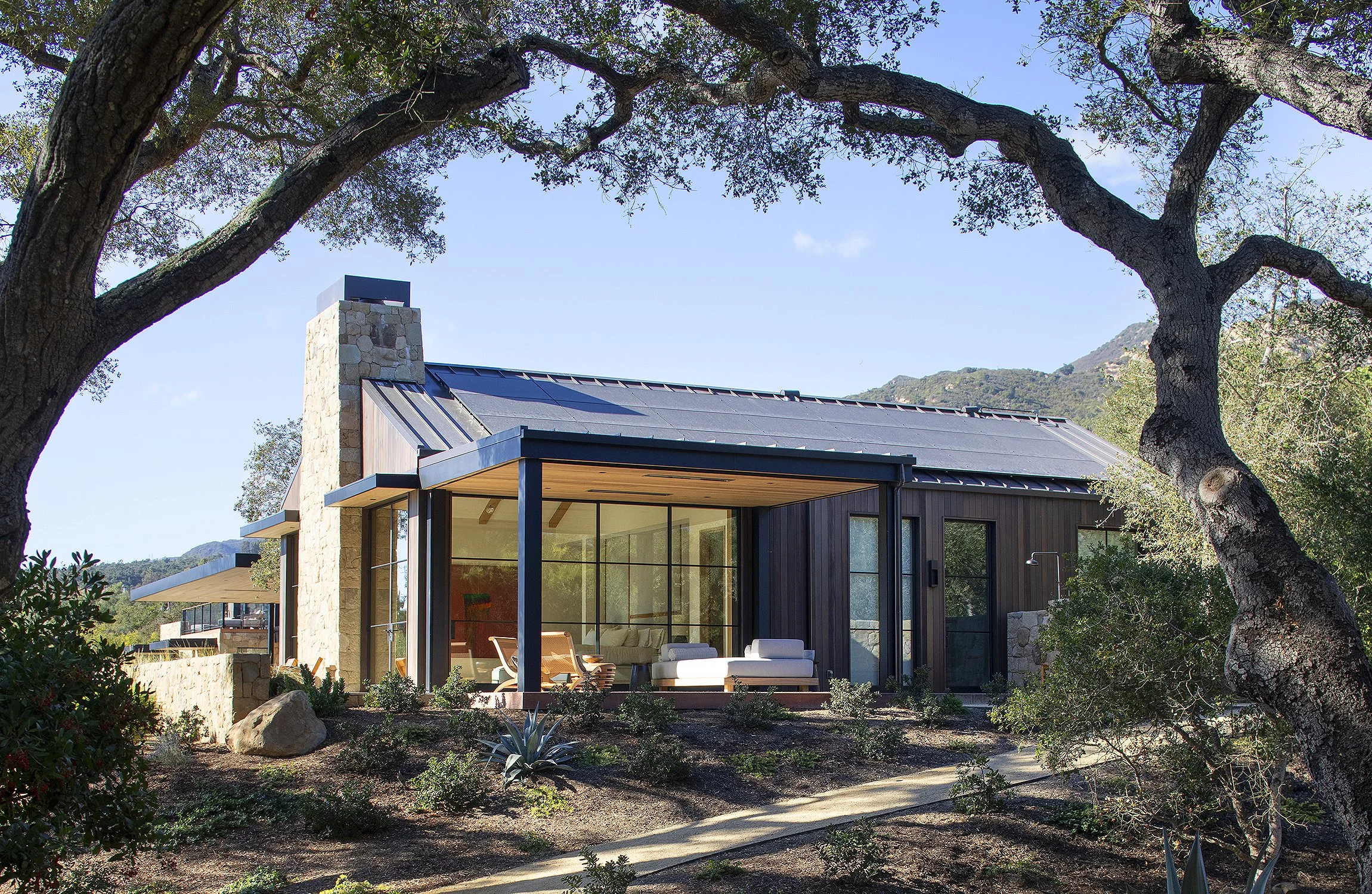 Exterior of a screened in porch on a Montecito home in California 