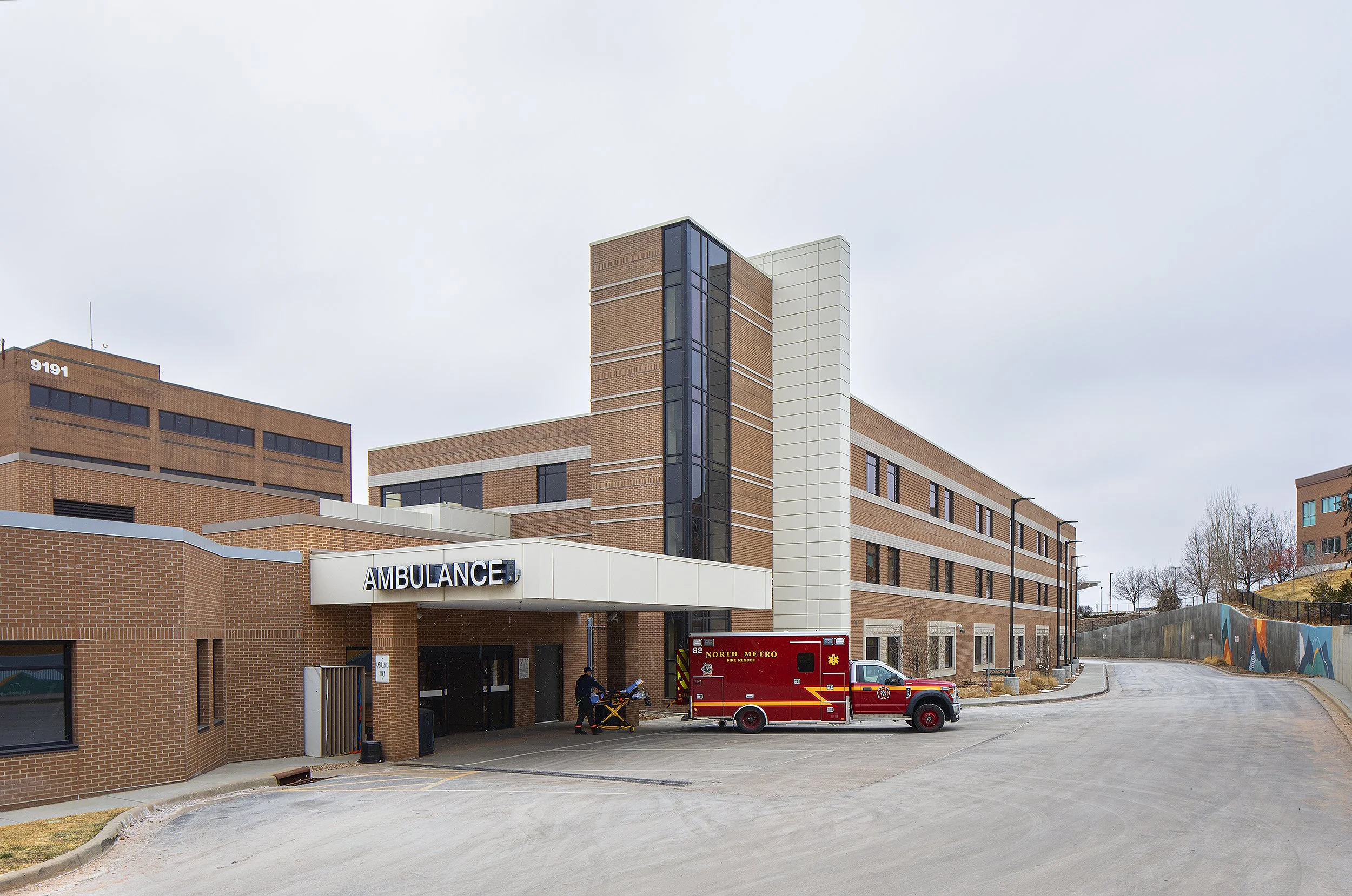 Ambulance in front of hospital Denver Colorado 