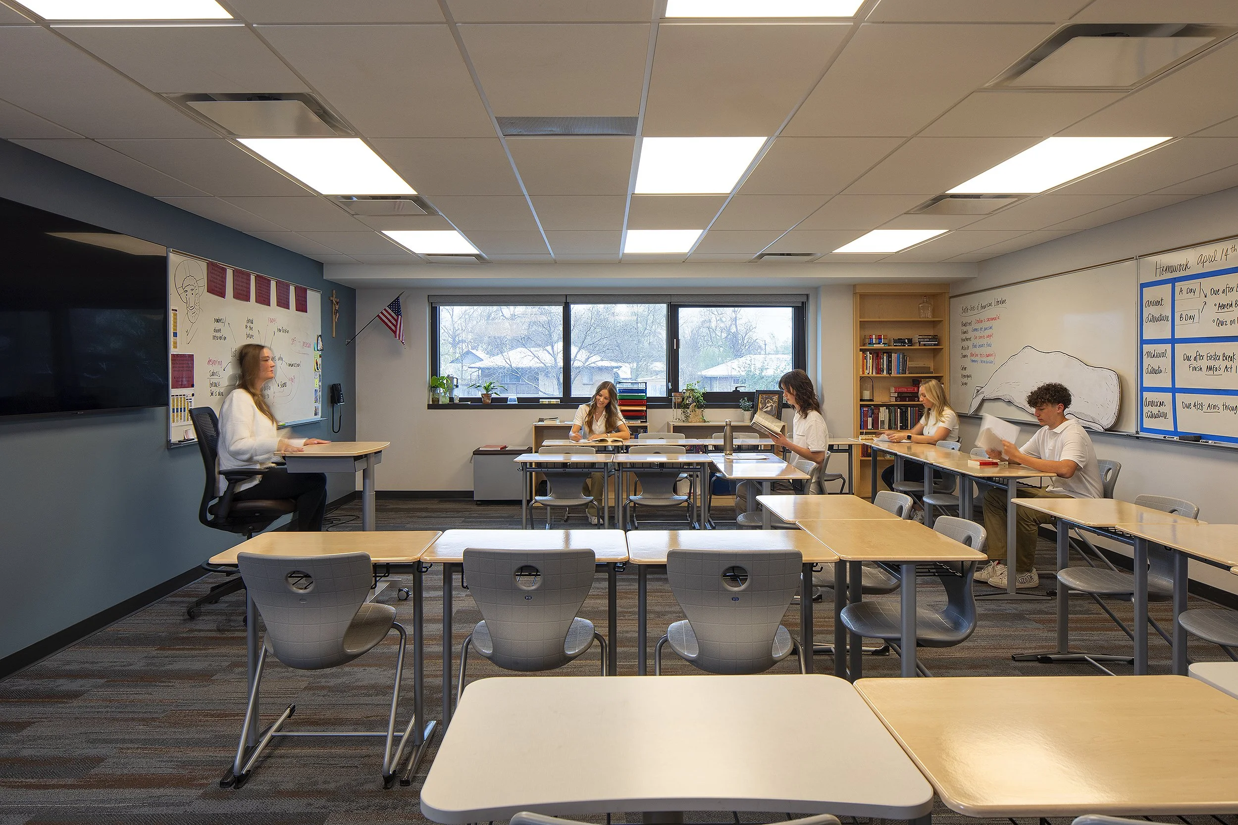 St. John The Great Catholic School classroom with students and teacher, Denver, Colorado