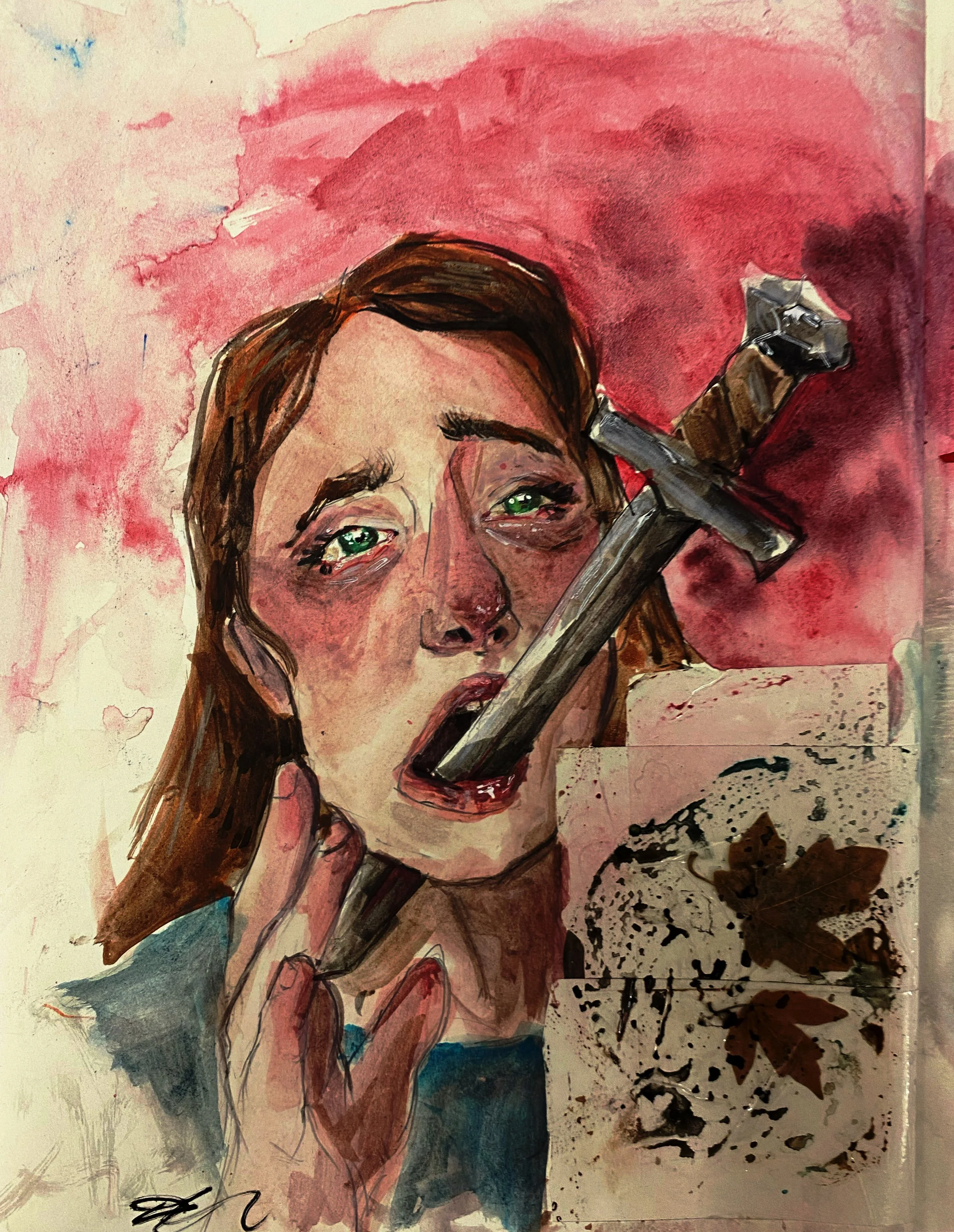 Graphite, watercolour and leaves on paper (2021)