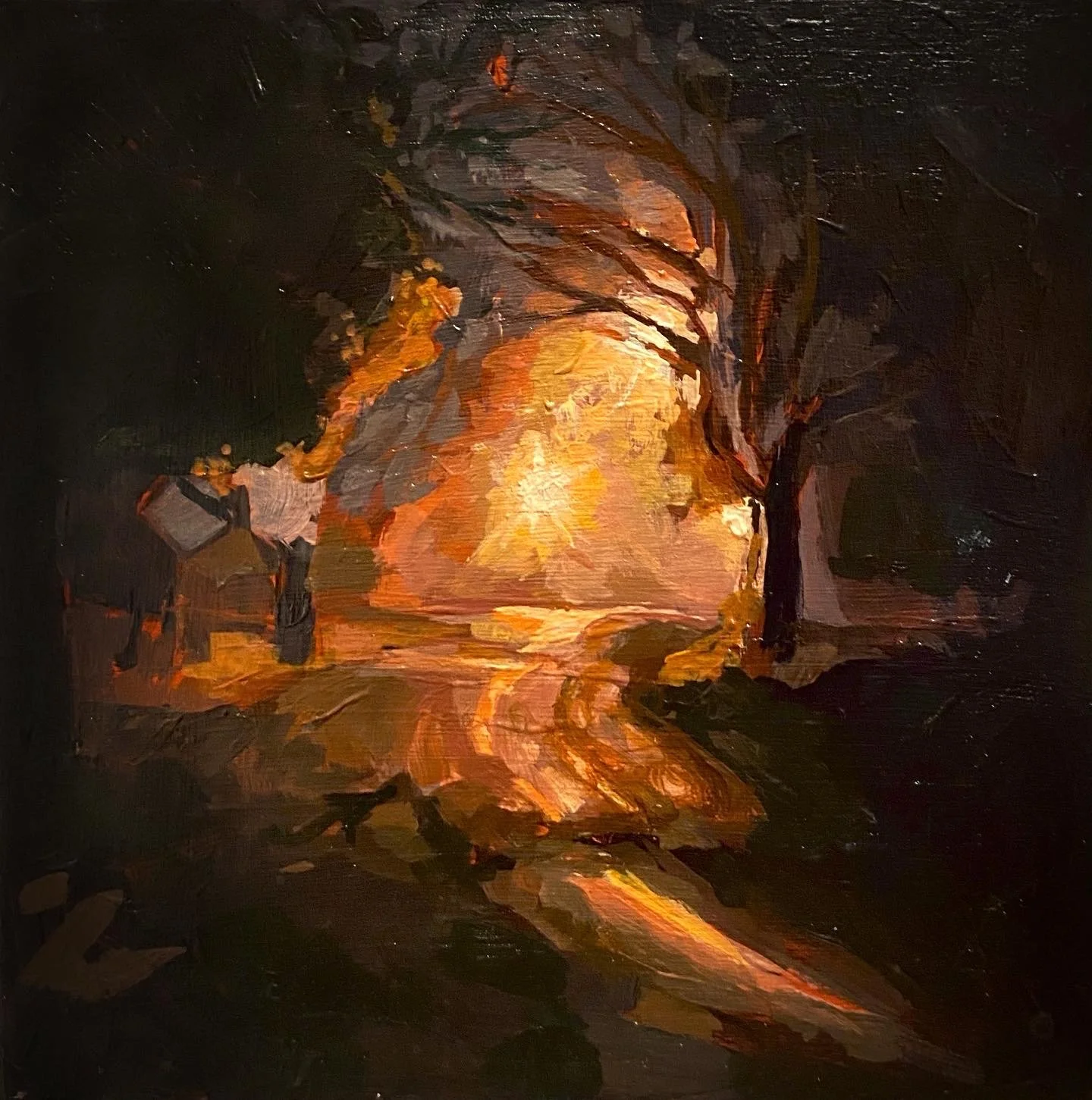 Nighttime Walk 
Acrylic on wooden panel (2023), 6 x 6 inches