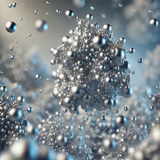 DALL·E 2025-03-12 10.28.06 - A scientific visualization of nanosilver particles with a more dispersed, irregular structure. Instead of small silver spheres, the particles should a Small.jpeg
