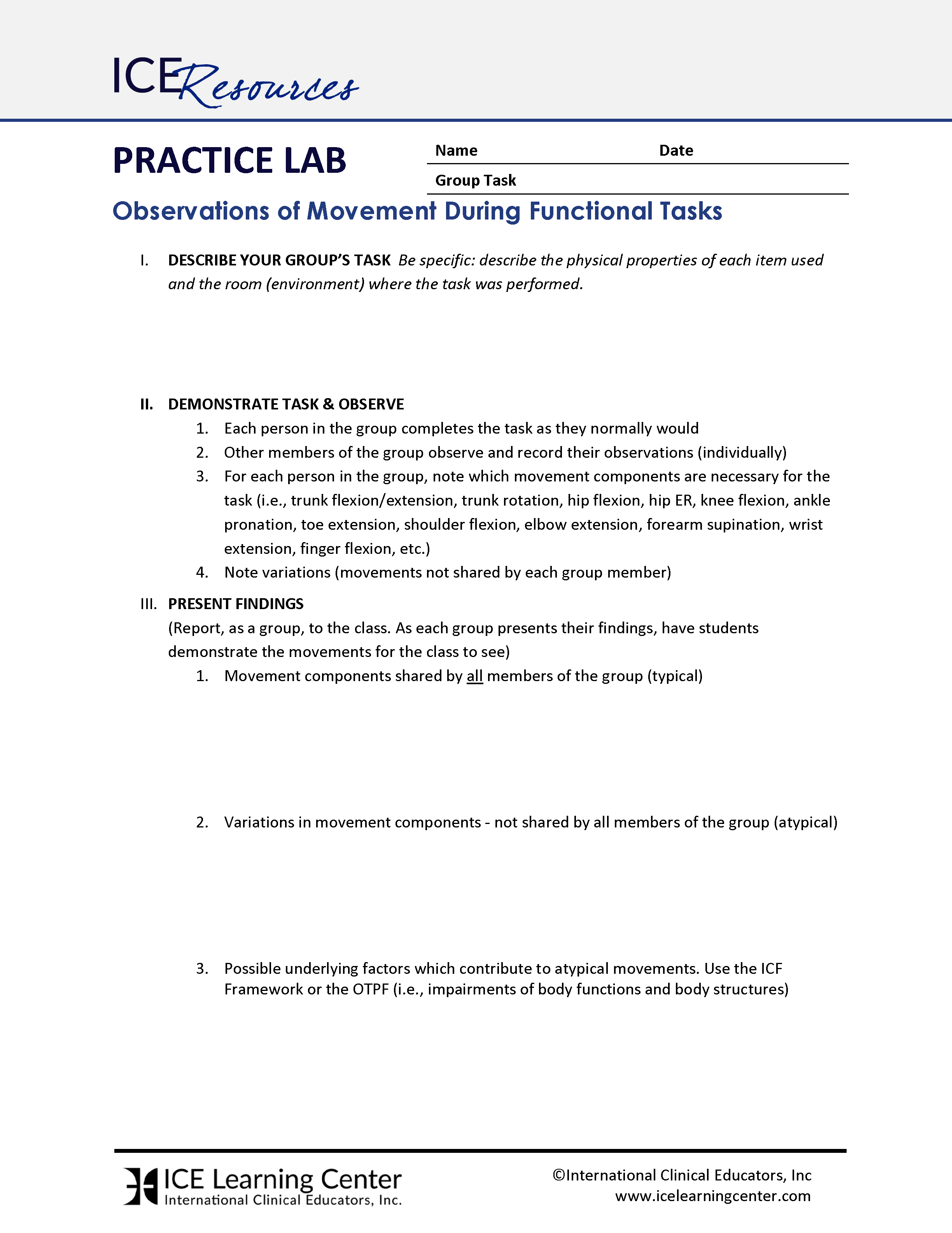 Practice Lab: Observation of Normal Movement During Function — ICE ...