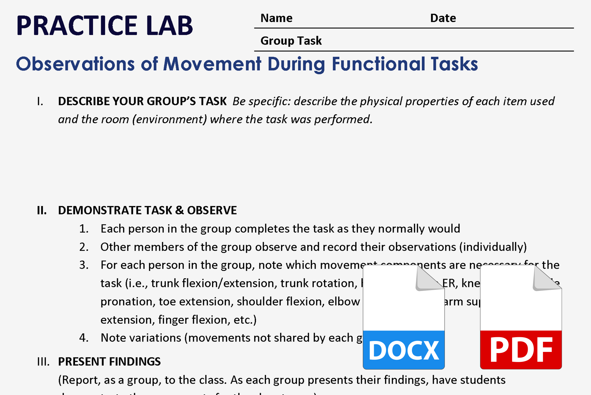 Practice Lab: Observation of Normal Movement During Function