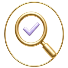 Magnifying glass over a checkmark.