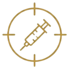 Gold syringe enclosed within a gold target symbol