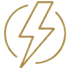 A gold lightning bolt symbol inside a circular outline