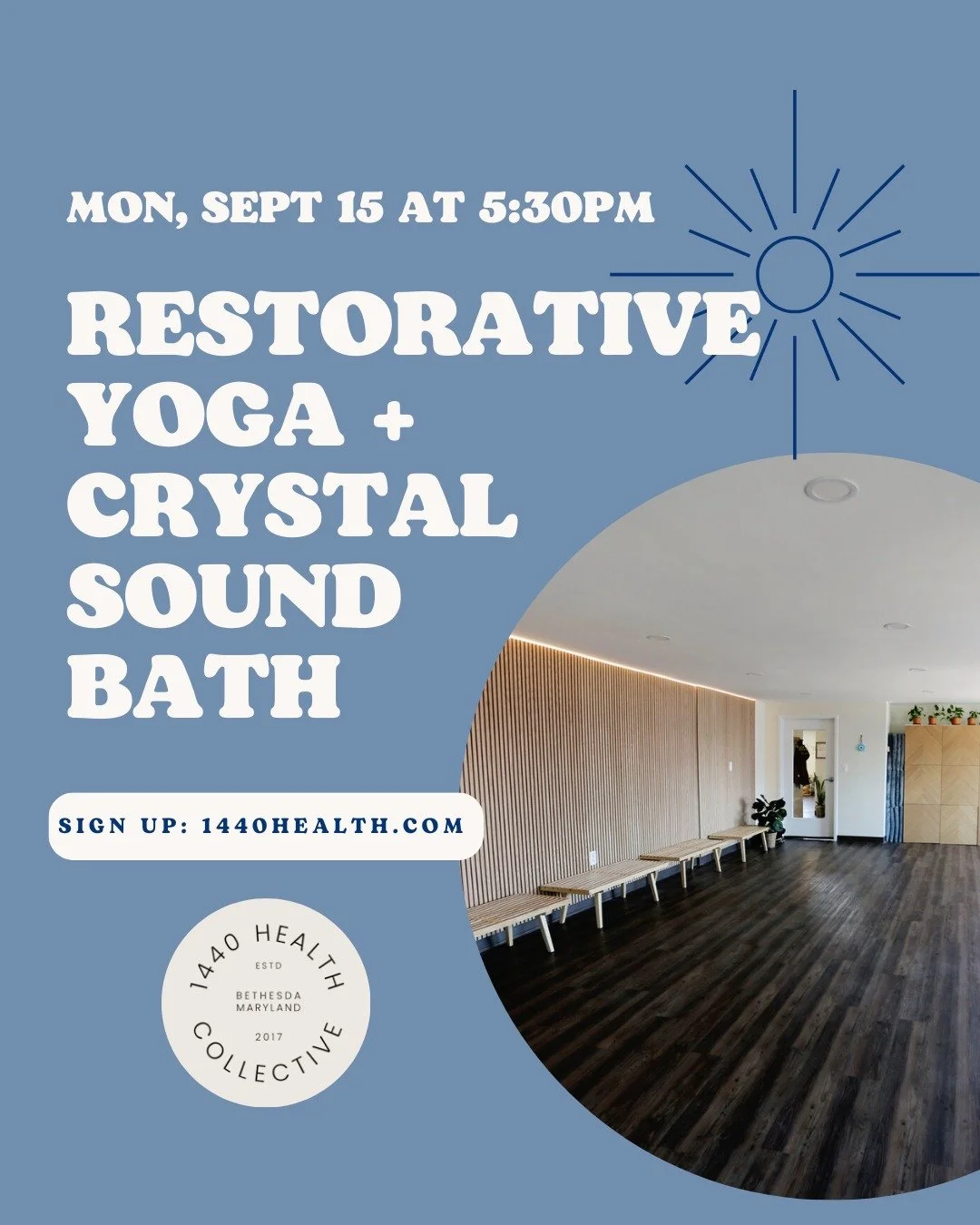 Join me at the beautiful @1440health_collective on Monday, September 15th for a 75 minute restorative yoga practice and sound bath. Come rest and let the soothing sounds of crystal bowls wash over you. Link in my bio, or reach out directly if you hav