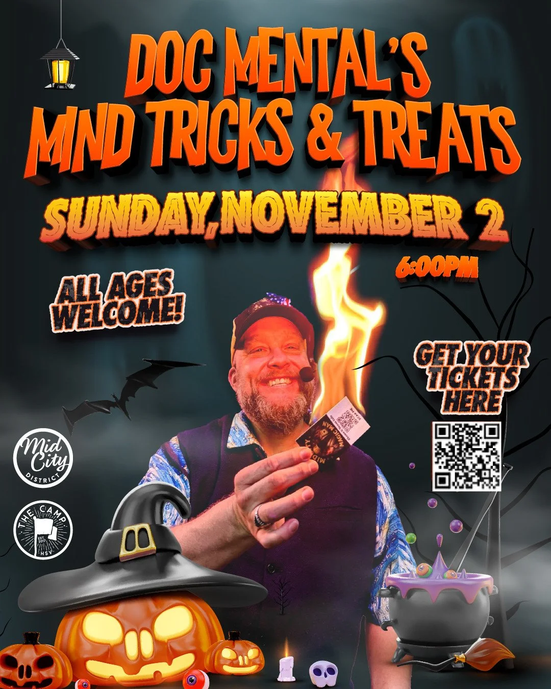 Doc Mental is back for another round at The Camp, featuring his fa-boo-lous show &quot;Mind Tricks and Treats&rdquo; on Sunday, November 2 @ 6pm! 

https://www.ticketsignup.io/TicketEvent/DocMental

👇👇👇

Prepare for a Night of Fright and Phenomena