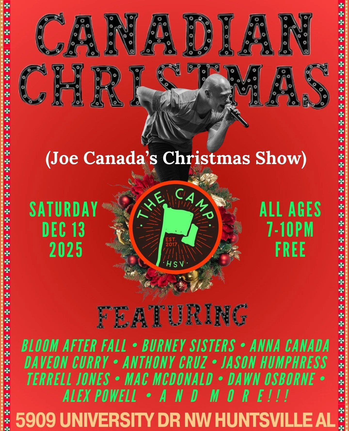 🎄✨️🎶This is a Christmas Show you DO NOT want to miss!!! Joe Canada&rsquo;s having a Christmas show at The Camp - &ldquo;Canadian Christmas!&rdquo; with a full band and guests!⁠
⁠
📅Saturday, 12/13⁠
⏰️ 7pm ⁠
👨&zwj;👩&zwj;👧&zwj;👦ALL AGES⁠
🆓FREE⁠
