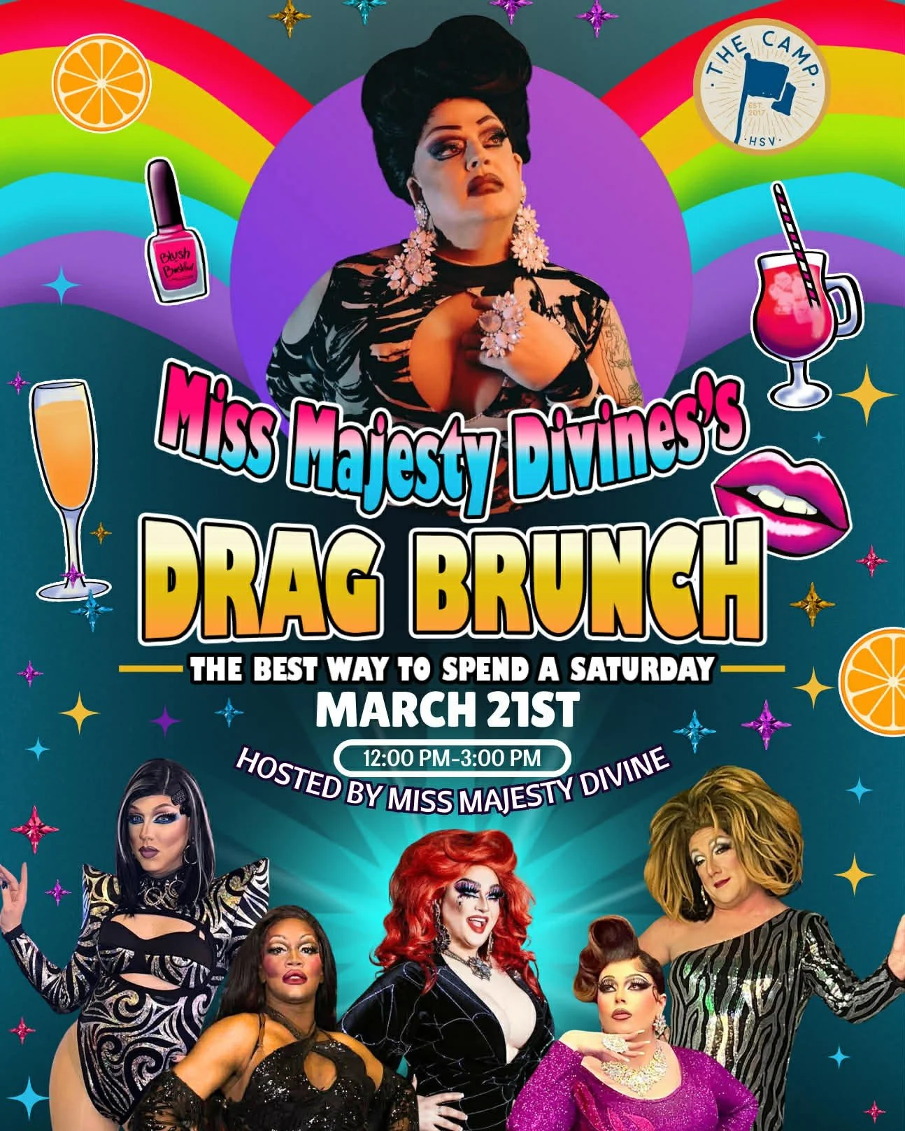 🌈✨ Miss Majesty Divine&rsquo;s Drag Brunch ✨🌈

The best way to spend your Saturday is loud, lip-synced, and served with a side of mimosas.

Join Majesty Divine and this powerhouse lineup:
Reece Eve Cocx
Brooke &ldquo;Legs&rdquo; Alexandria
Pixie Lu