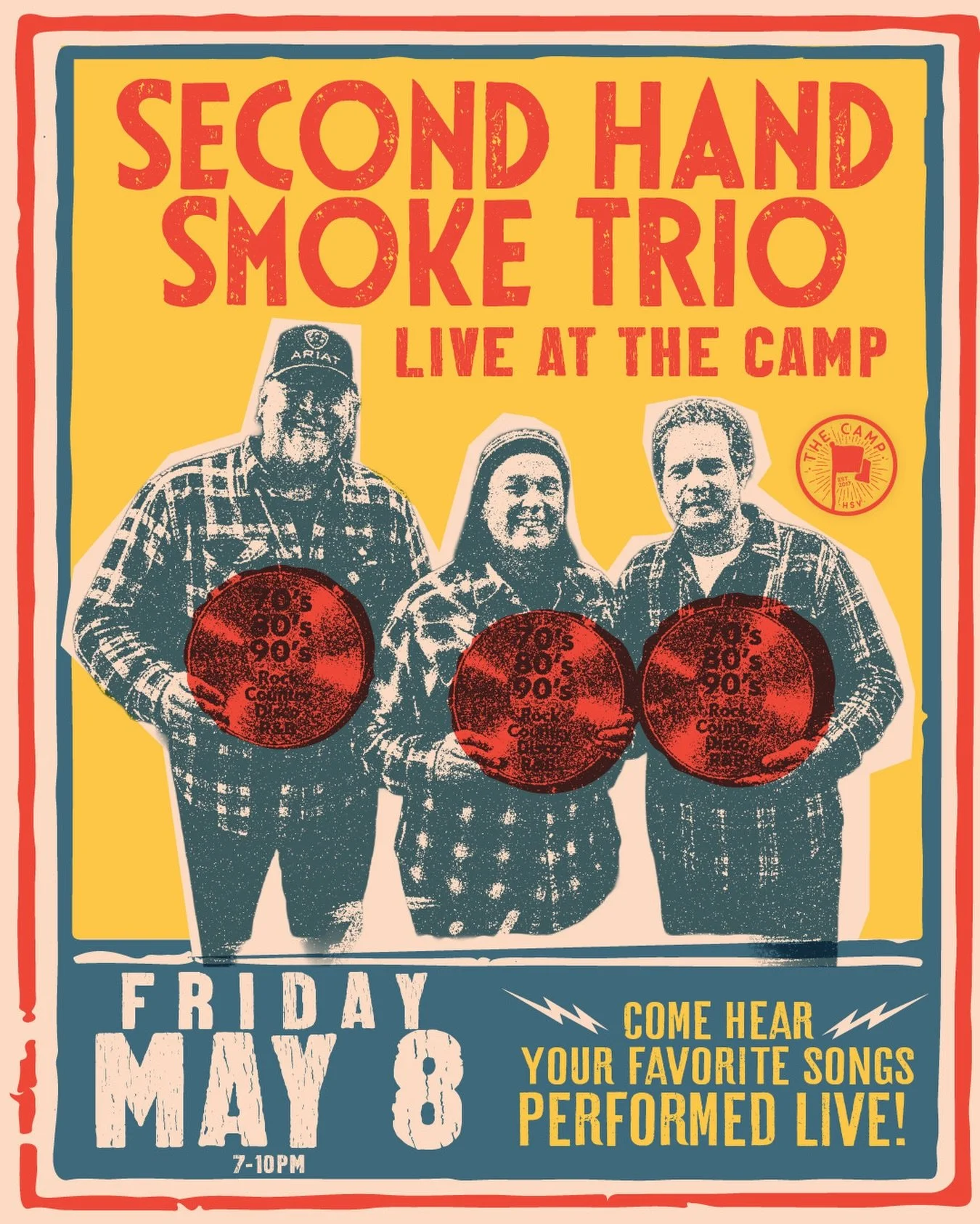 We&rsquo;re kicking off the weekend with Second Hand Smoke Trio on Friday, May 8! We open at 4pm for happy hour until 7pm!

$5 drafts, $5 frozen drinks, $4 Busch Light

Second Hand Smoke Trio takes the stage at 7pm.

NO COVER CHARGE! Come through! Br