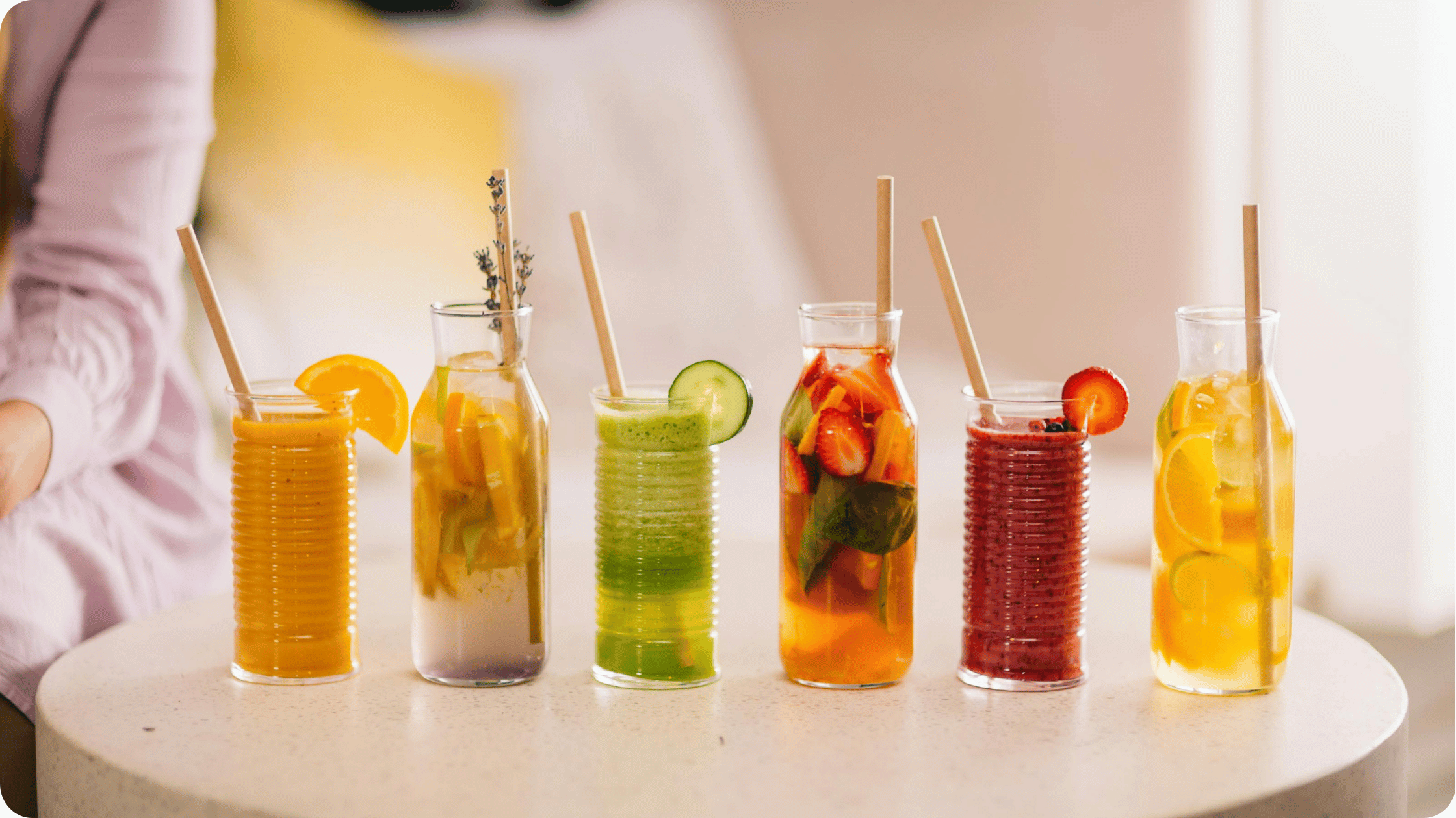 multiple drinks on a table