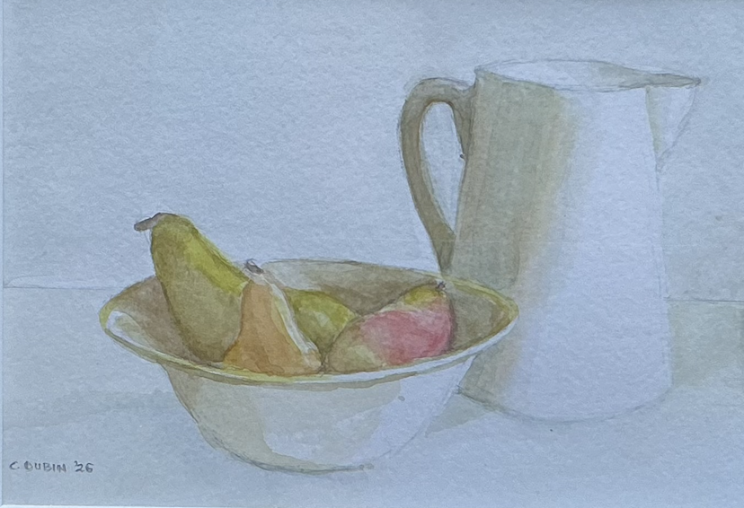 White Pitcher with Fruit Bowl by Connie Dubin