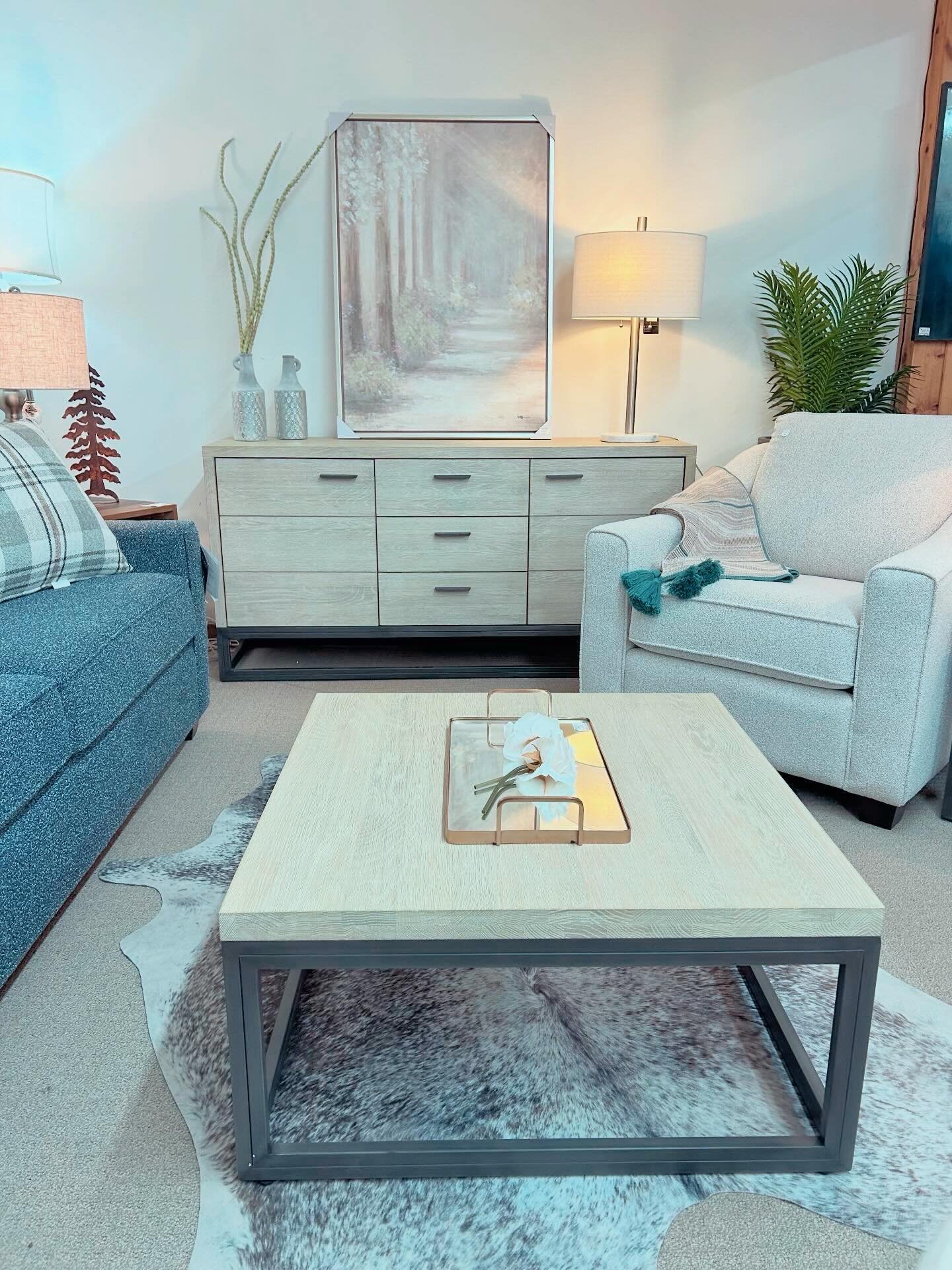 Have a sneak peek at our new vignette we recently displayed on our showroom floor!!👀 The &lsquo;Starlight&rsquo; collection is ON SALE!!! And is sure to brighten up your space with its #contemporary clean lines, #solidwood /steel construction and #b