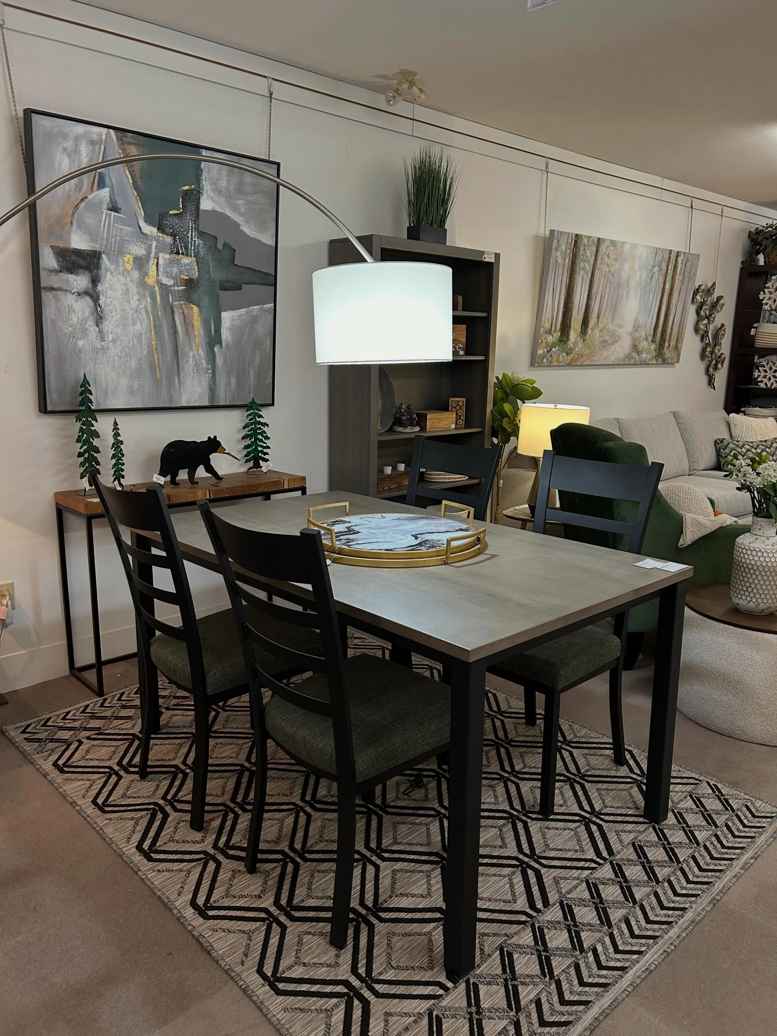 We recently displayed this @amiscofurniture dining set featuring &lsquo;Owen&rsquo; dining chairs and &lsquo;Ricard&rsquo; 36x60 #dining table. 
Amisco is one of our #canadianmade suppliers with unmatched designs and #quality 
Each of their pieces ca