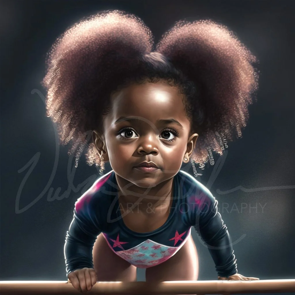 Illustrated portrait of a young child with curly hair, wearing a star-patterned outfit.