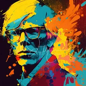 Abstract portrait of a person with glasses, painted in vibrant colors.