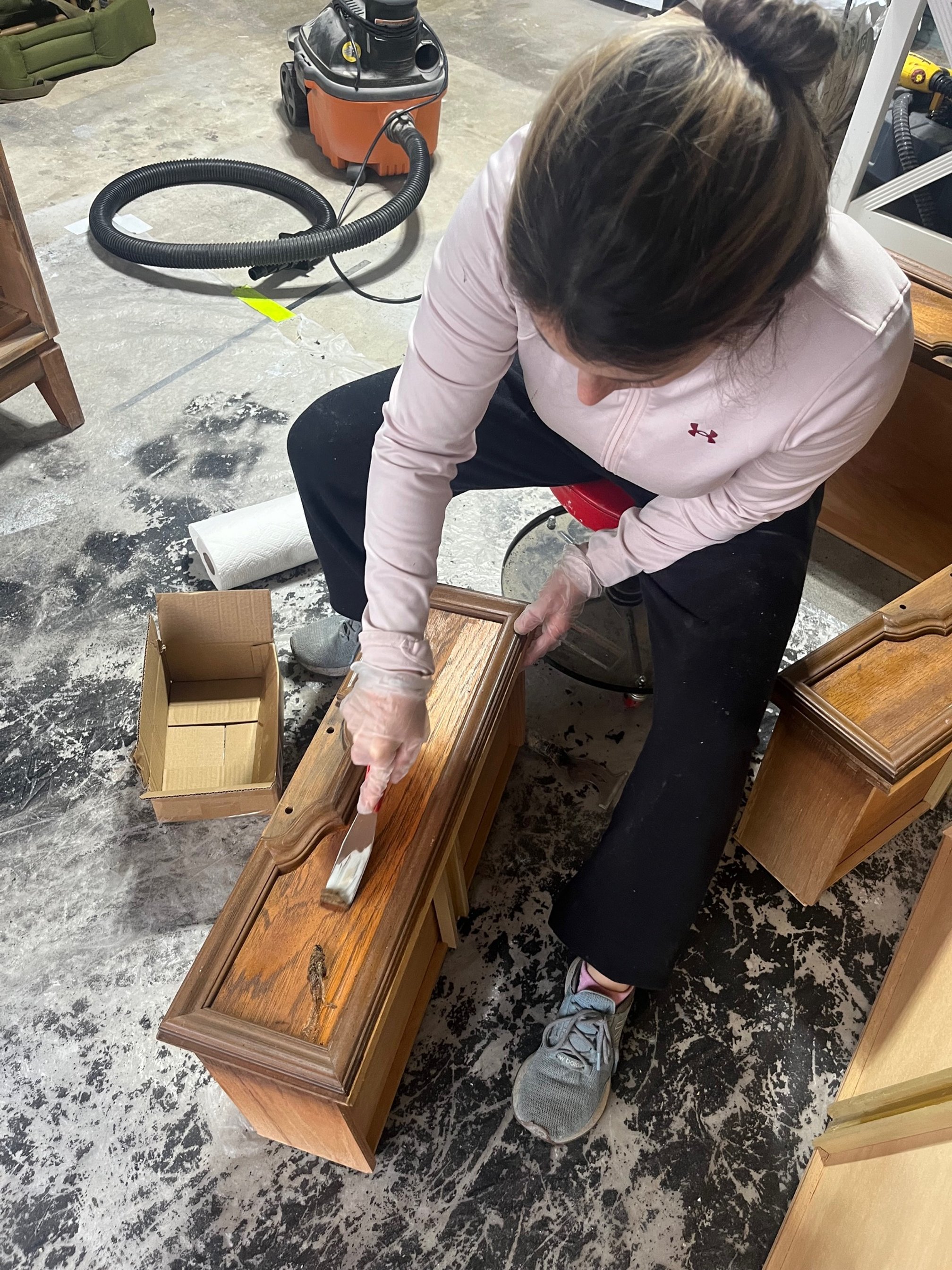 I stripped the old finish to reveal the natural color of the drawers