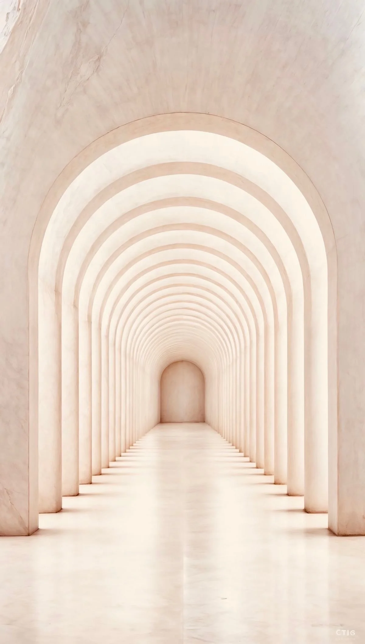 photo shows hallway of arches in a light aesthetic color.