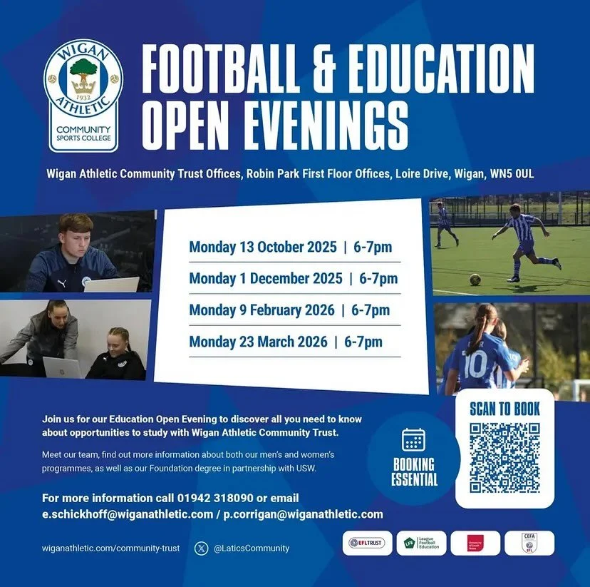 On Monday, @laticscommunity are hosting an open evening for young people interested in joining their football and education programmes and pursuing a career in the sports industry!

Please book your place using the QR code or by emailing e.schickhoff